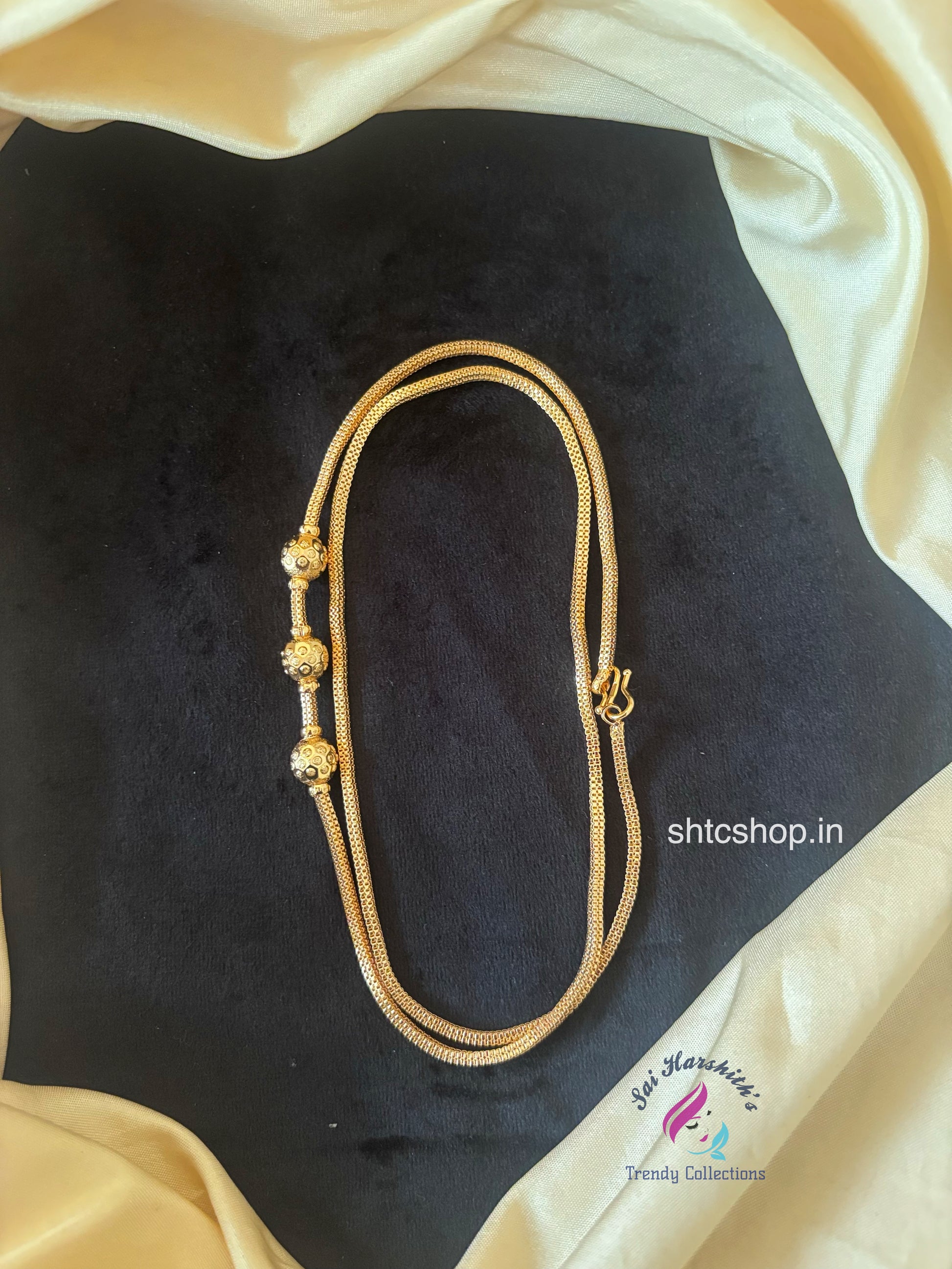 Cz 1gm gold Polished 24 inches Mugappu Chain (Golden No Stones) - SHTC1780