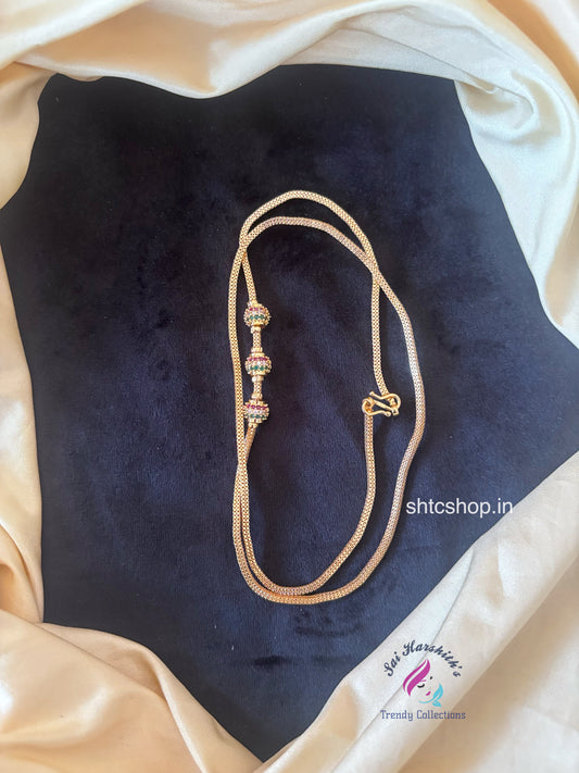 Cz 1gm gold Polished 24 inches Mugappu Chain (Multicolor) - SHTC1781