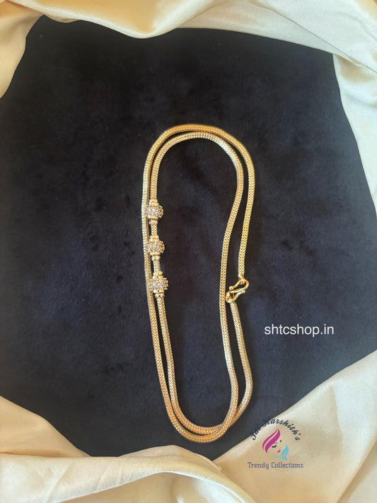 Cz 1gm gold Polished 24 inches Mugappu Chain (White) - SHTC1782