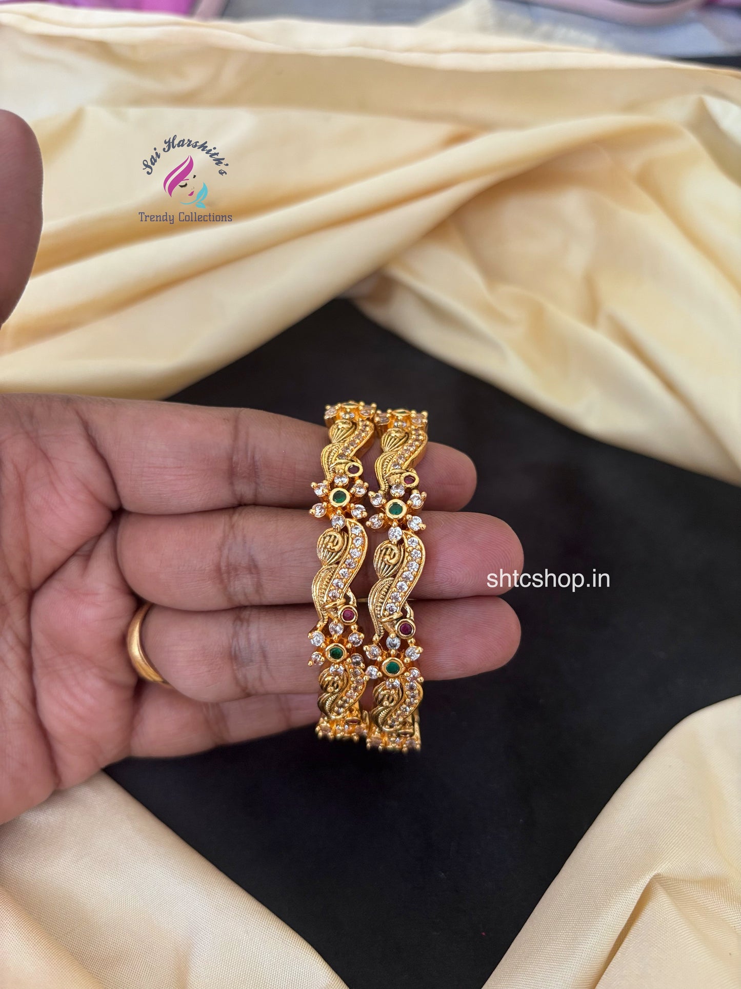 Matte Finish AD Stone Bangles with No Image - SHTC1783