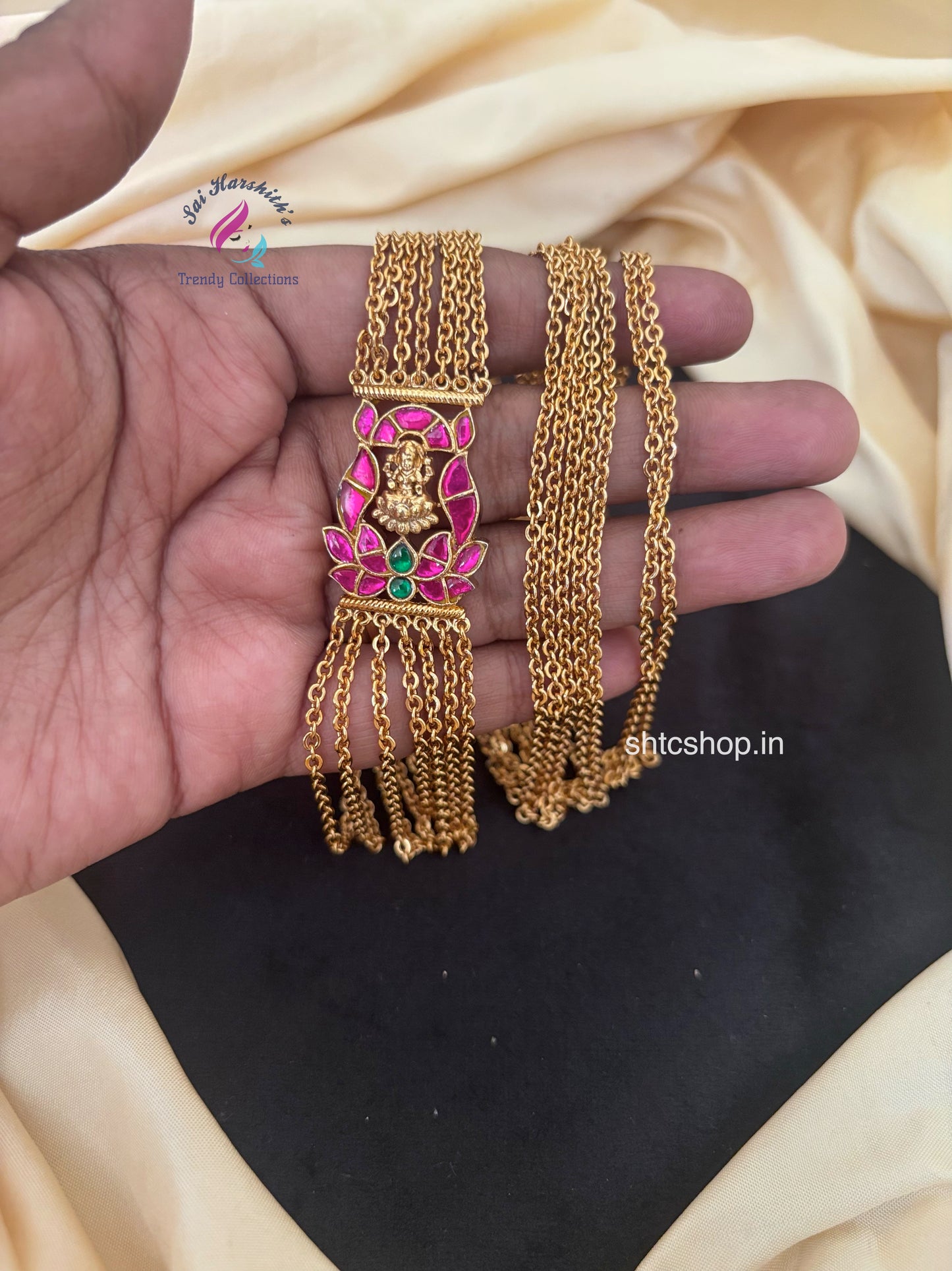 30 Inches 7 Layer Lakshmi Mugappu Chain with Jadav Stones - SHTC1788