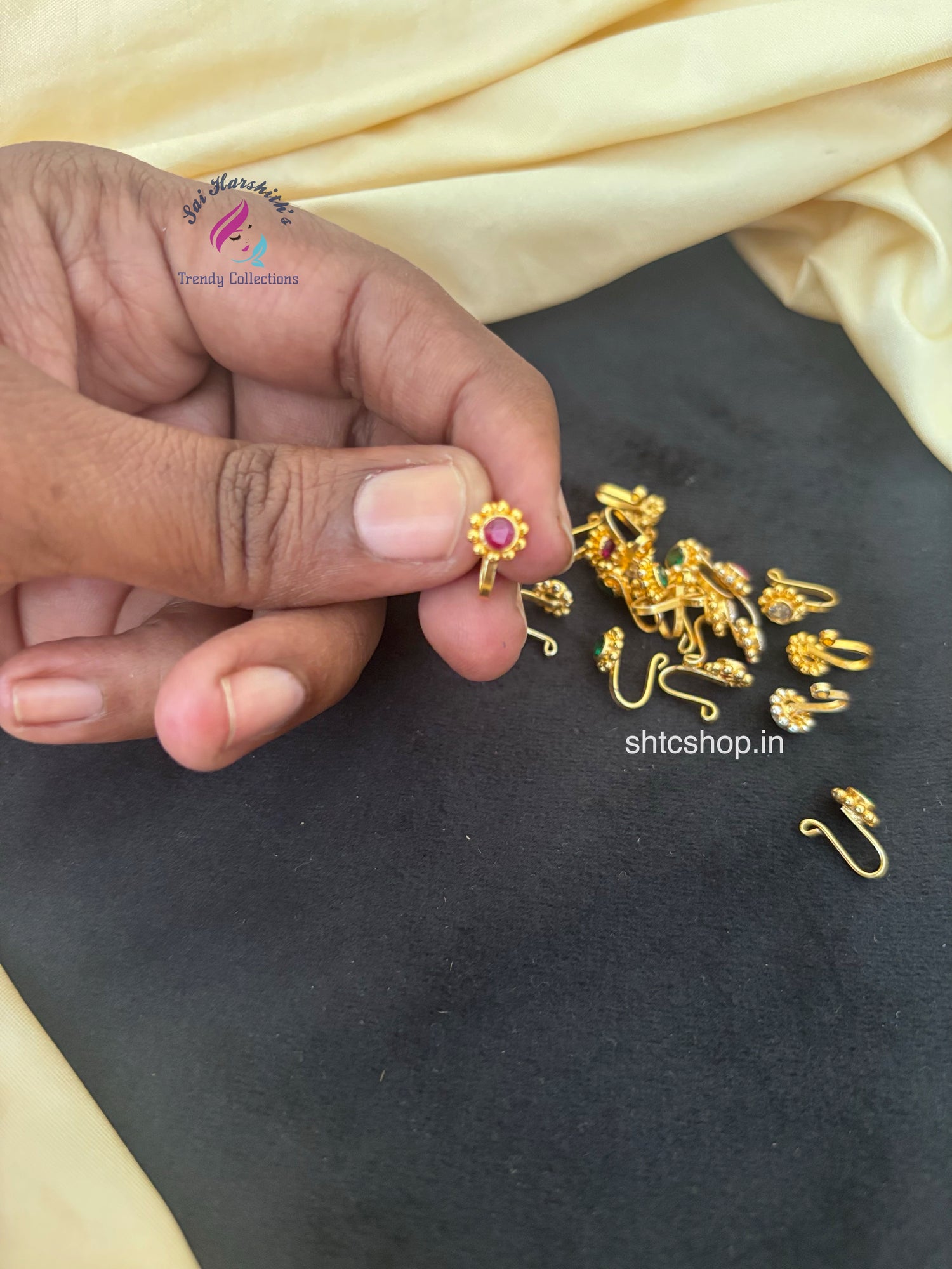 Matte Finish Nose Pins with AD Stones - SHTC1789