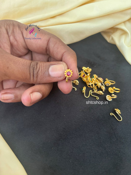 Matte Finish Nose Pins with AD Stones - SHTC1789