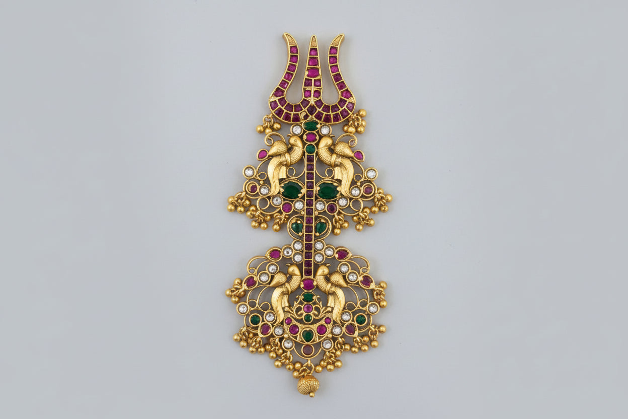 Matte Finish Rudra Trishul Kempu Pendant - SHTC1791