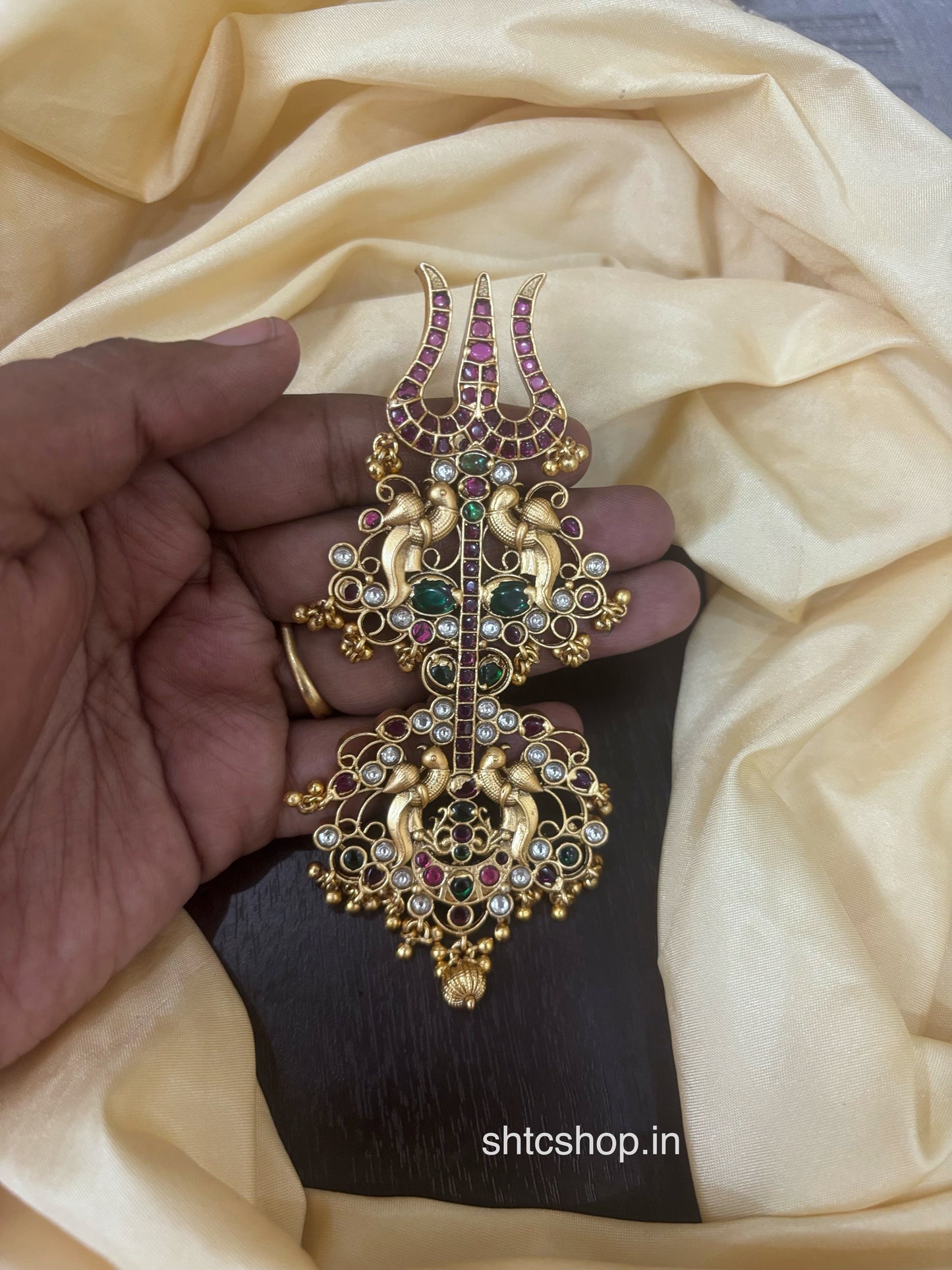 Matte Finish Rudra Trishul Kempu Pendant - SHTC1791