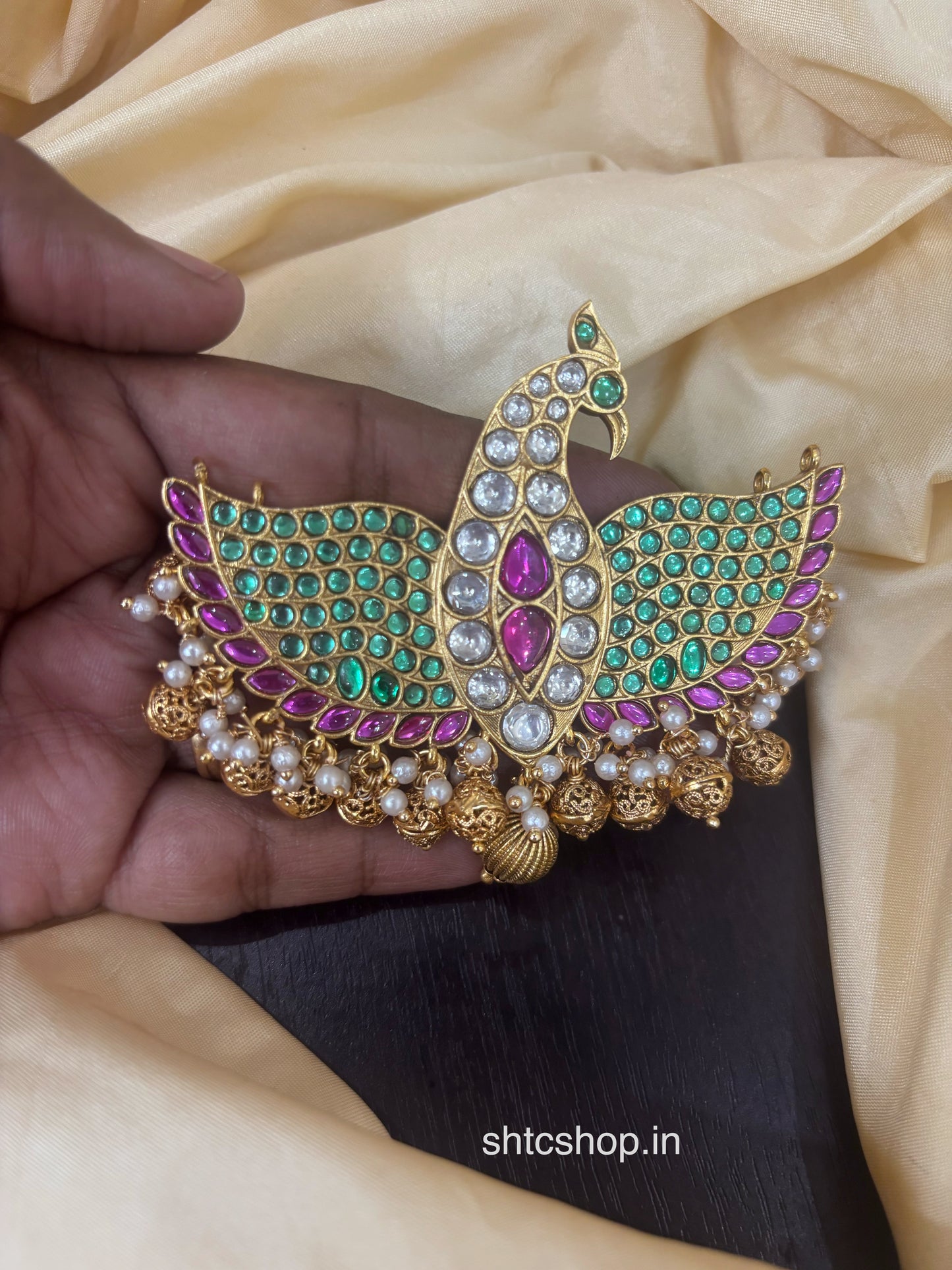 2 in 1 Reversible Peacock Pendant with Jadav and Kundan Stones (Multicolor) - SHTC1794 (Copy)