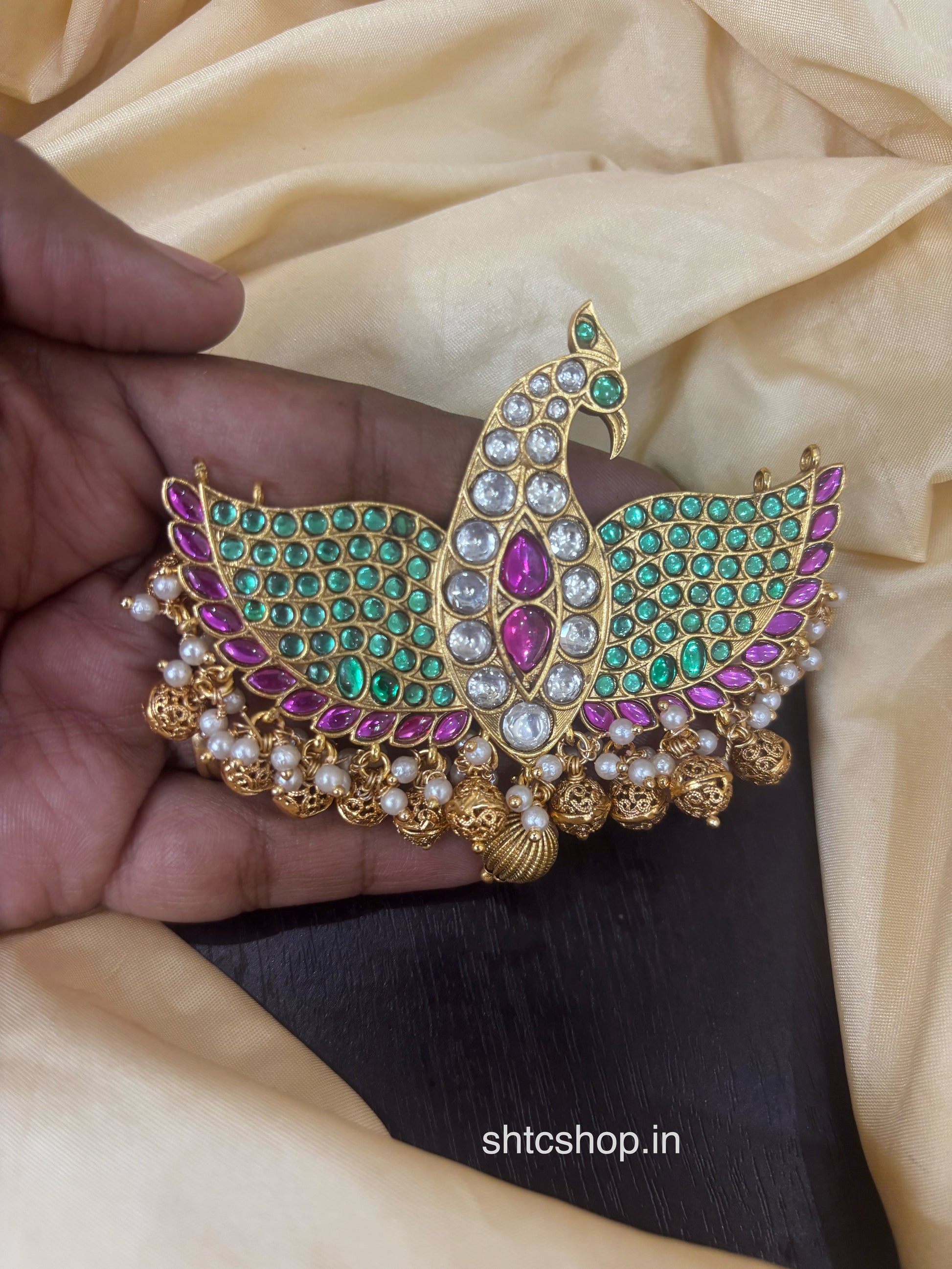 2 in 1 Reversible Peacock Pendant with Jadav and Kundan Stones (Multicolor) - SHTC1794 (Copy)