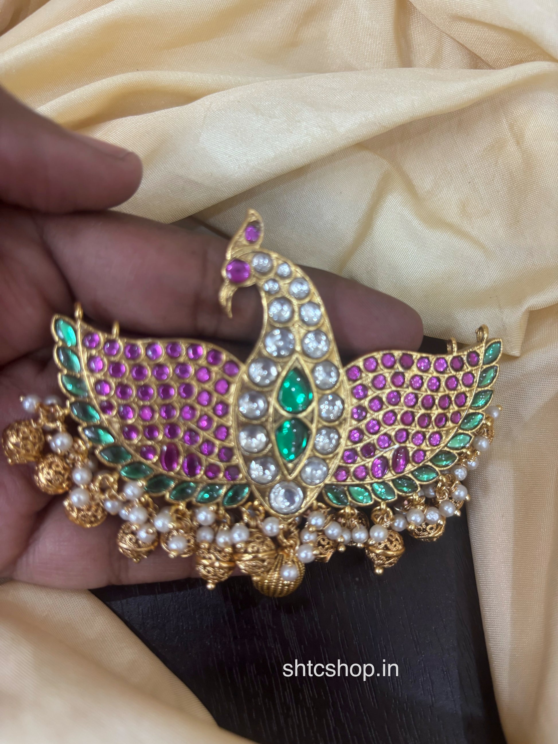 2 in 1 Reversible Peacock Pendant with Jadav and Kundan Stones (Multicolor) - SHTC1794 (Copy)