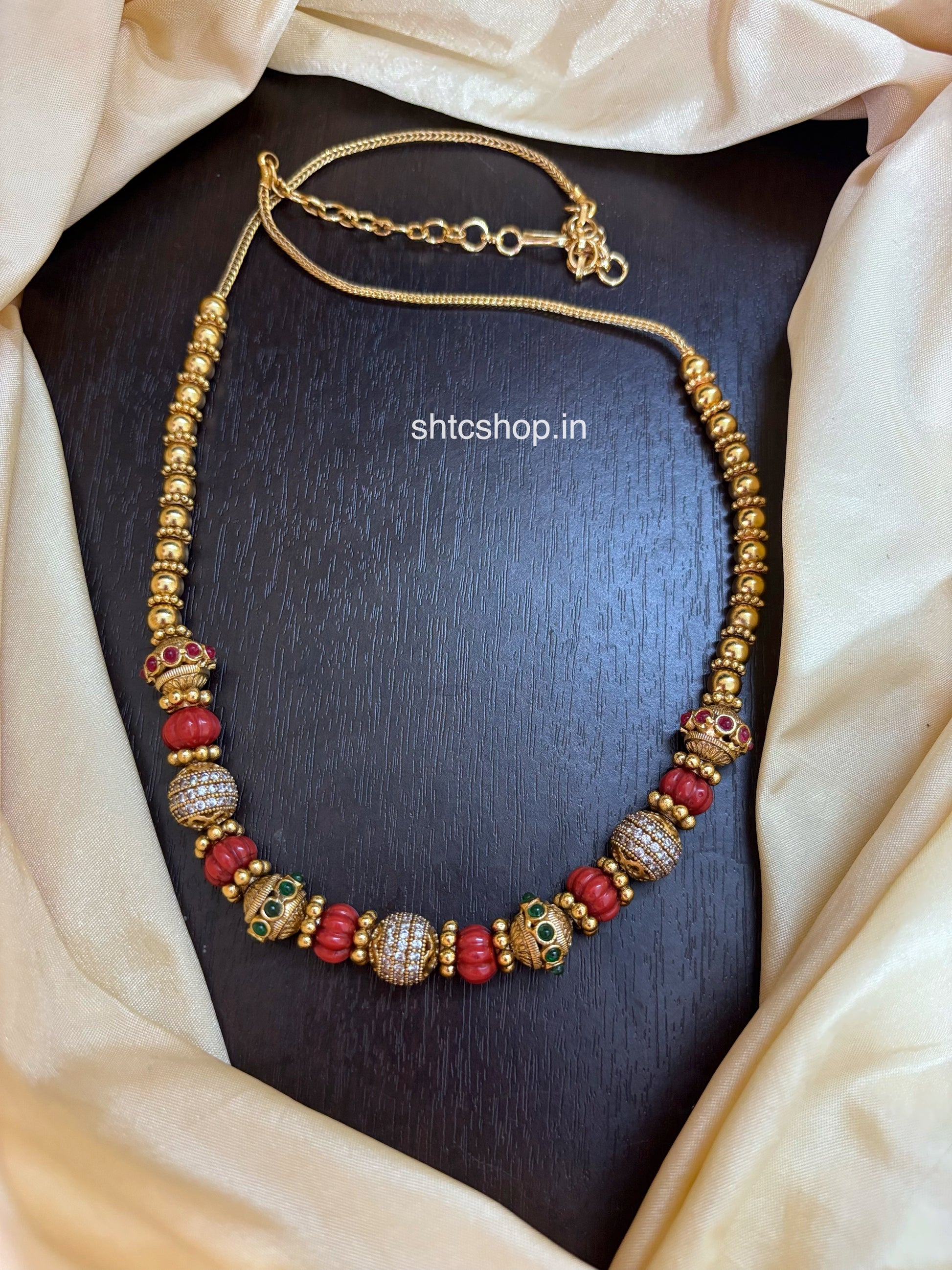 Matte Finish Goose Berry Necklace with Coral Stones - SHTC1796