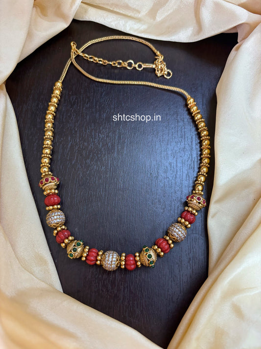 Matte Finish Goose Berry Necklace with Coral Stones - SHTC1796