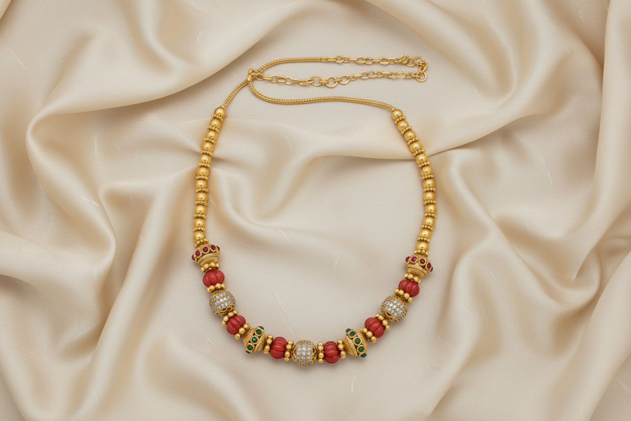 Matte Finish Goose Berry Necklace with Coral Stones - SHTC1796
