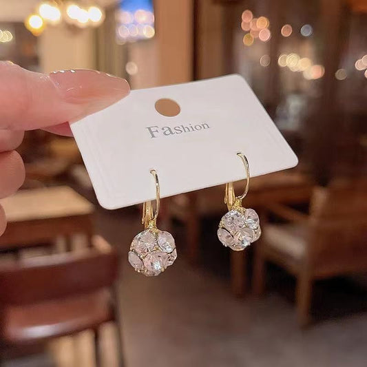 South Korea Retro Color Circle Crystal Earrings - White - KE528