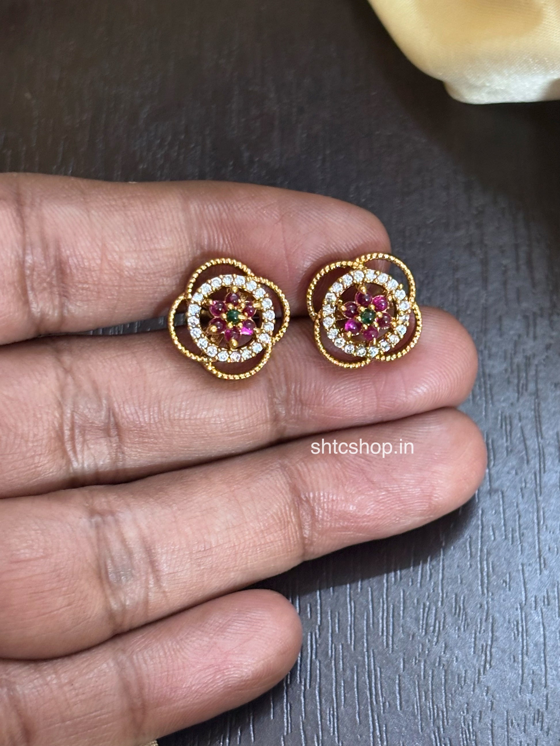 Matte Finish AD Stone Star Stud with Kempu Stones (Push Type Back) - SHTC1801