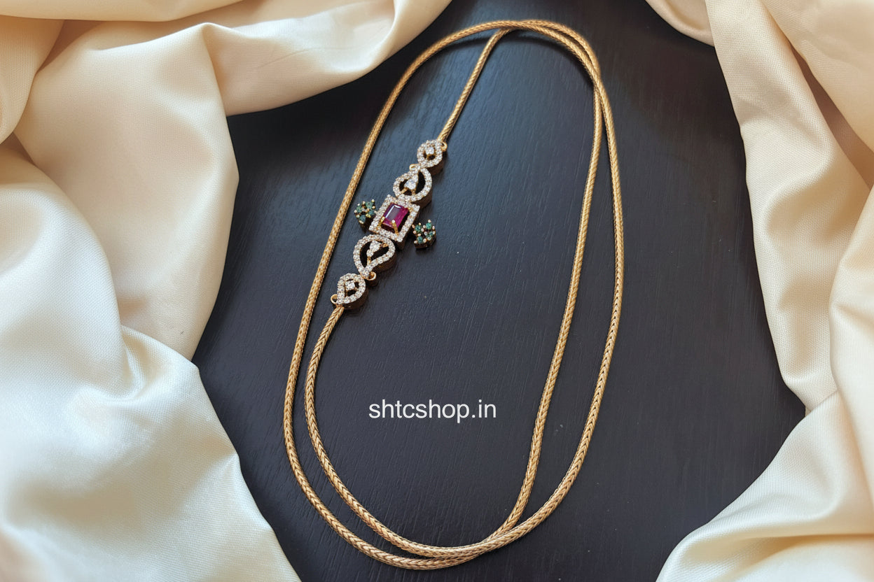 24 inches Matte Finish Mugappu Chain with AD Stones- SHTC1803