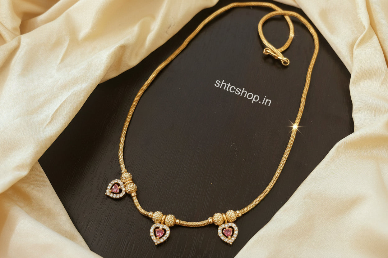 1gm Gold polished Short Necklace with AD Stones - SHTC1809