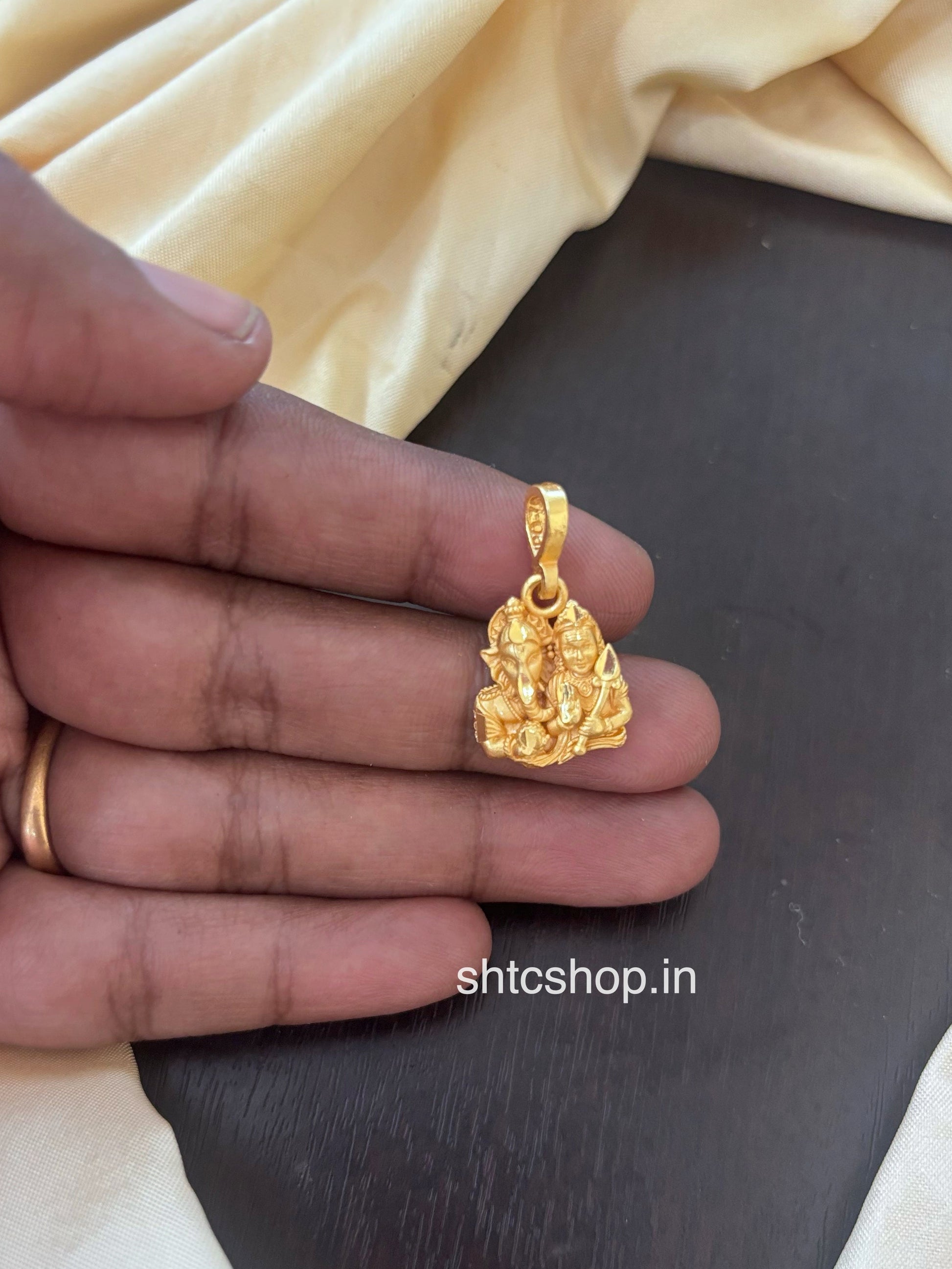 1gm Gold Polished Ganesha with Murugar Pendant - SHTC1816