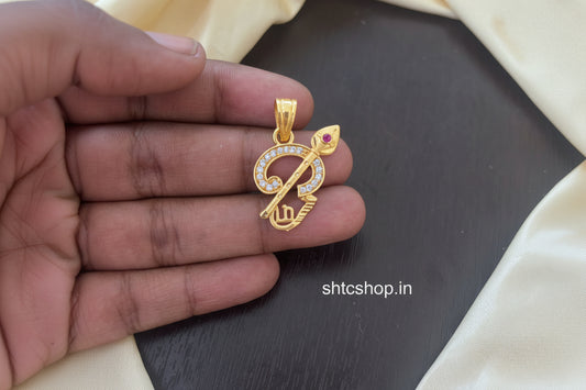 1 Gm Gold Polished AD Stone Om with Vel Pendant - SHTC1822