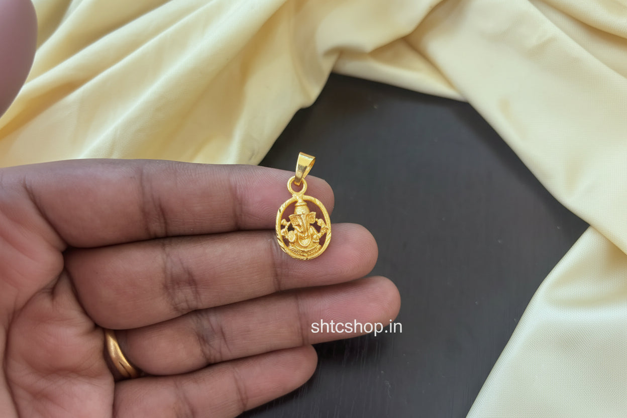 1gm Gold Polished Cute Ganesha Pendant - SHTC1823