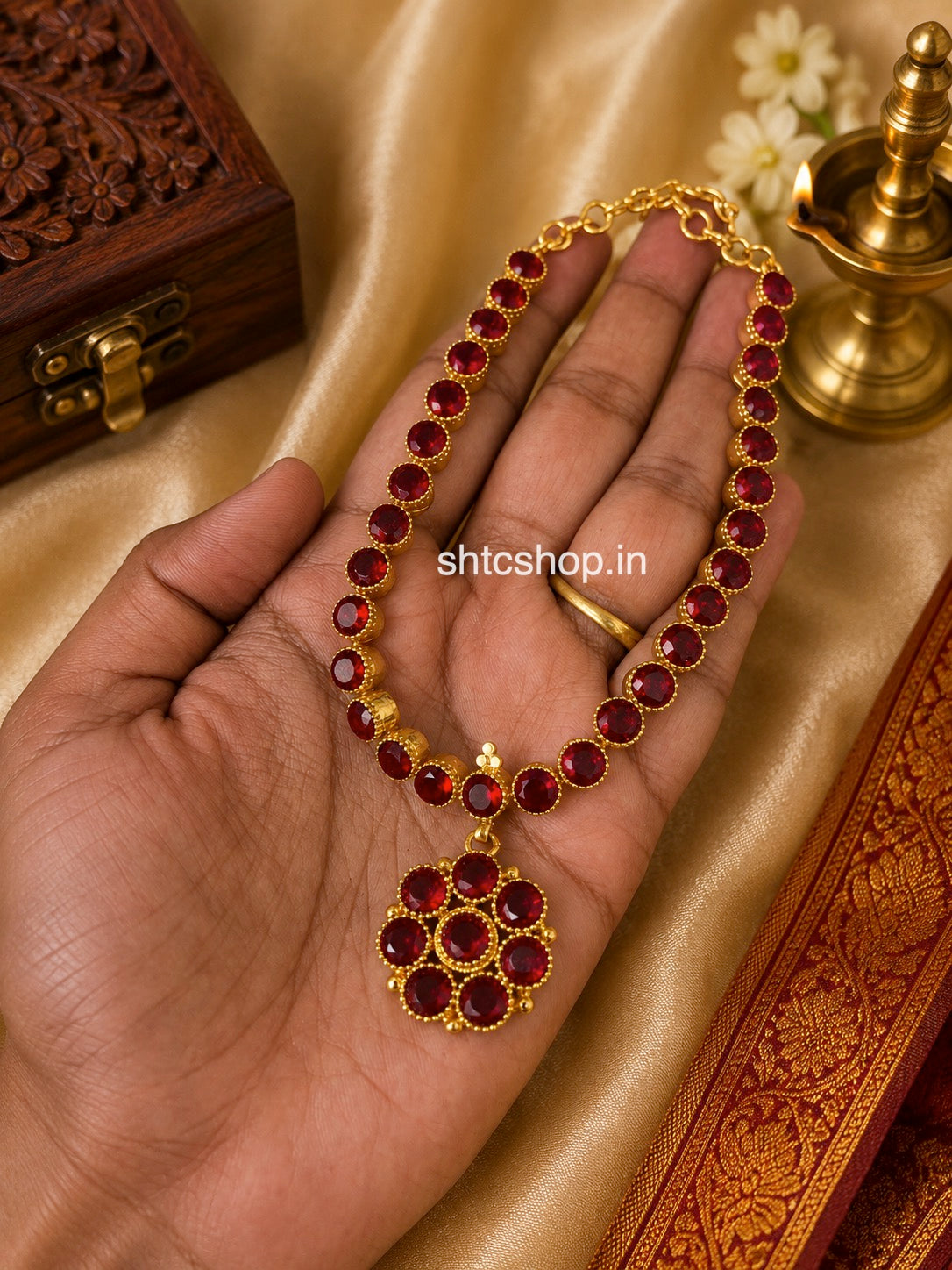 Premium Stone Temple Jewellery Collection | Emerald, Ruby & Sapphire Inspired Designs - SHTC1848