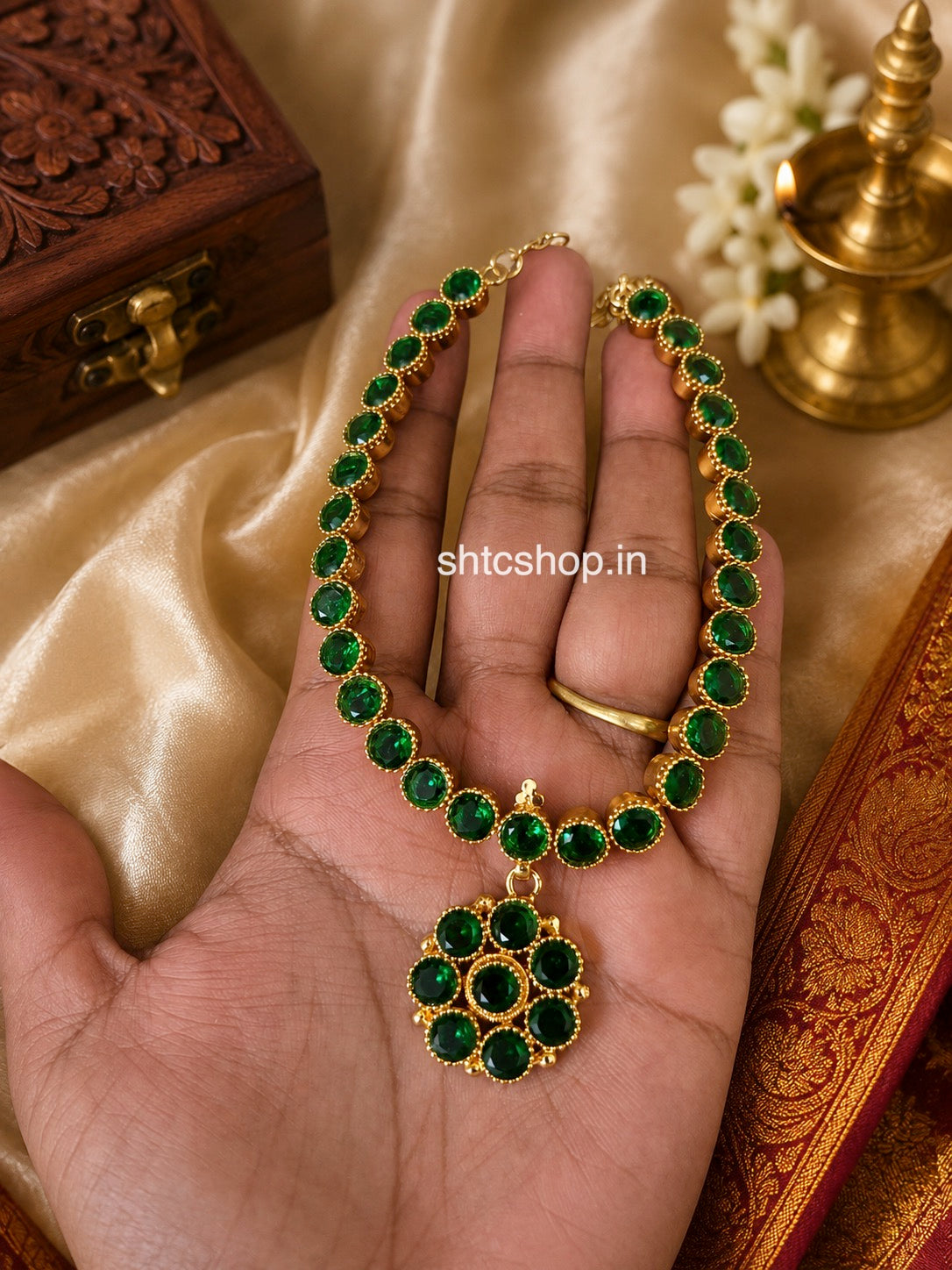 Premium Stone Temple Jewellery Collection | Emerald, Ruby & Sapphire Inspired Designs - SHTC1848