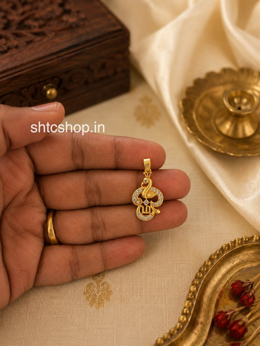 1 Gram Gold Polished Om with Peacock Pendant - SHTC1856
