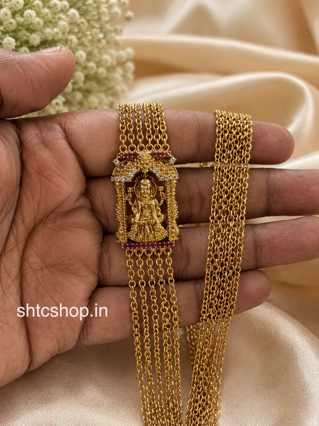 6 Layer 30-Inch Matte Finish Mugappu Chain with Lakshmi Design - SHTC1858