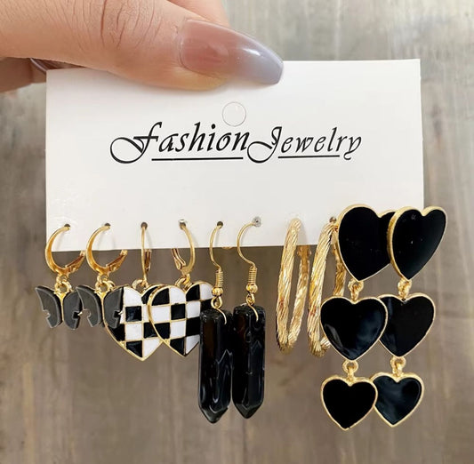 5 packs Black gold Earrings Combo Cards - KE185