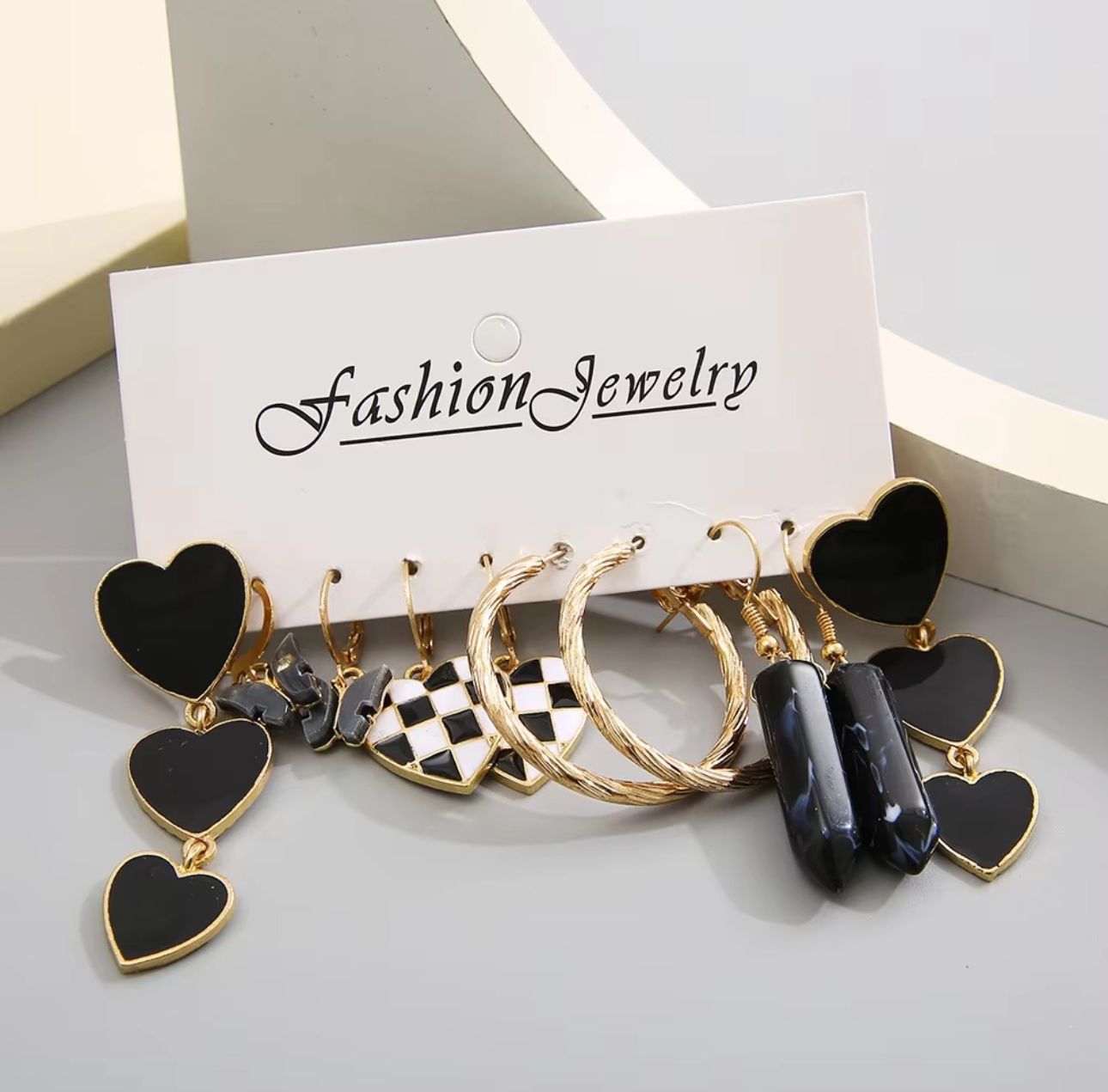 5 packs Black gold Earrings Combo Cards - KE185