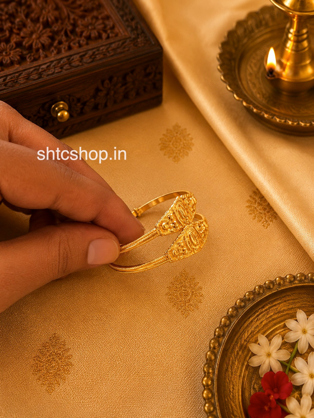 1 Gram Gold Polished Adjustable Baby Kada Bangles - SHTC1862