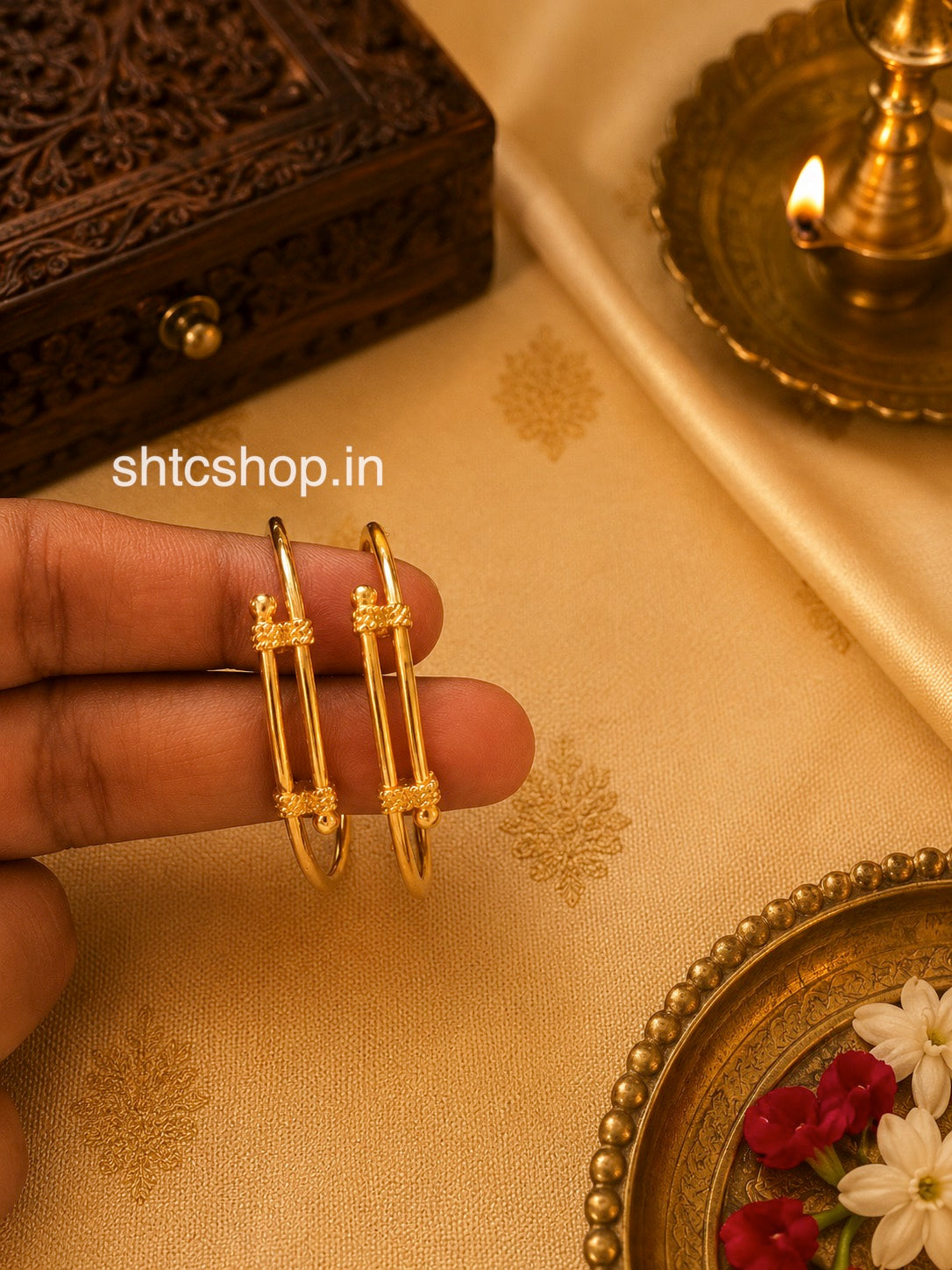 1 Gram Gold Polished Adjustable Baby Kada Bangles - SHTC1863