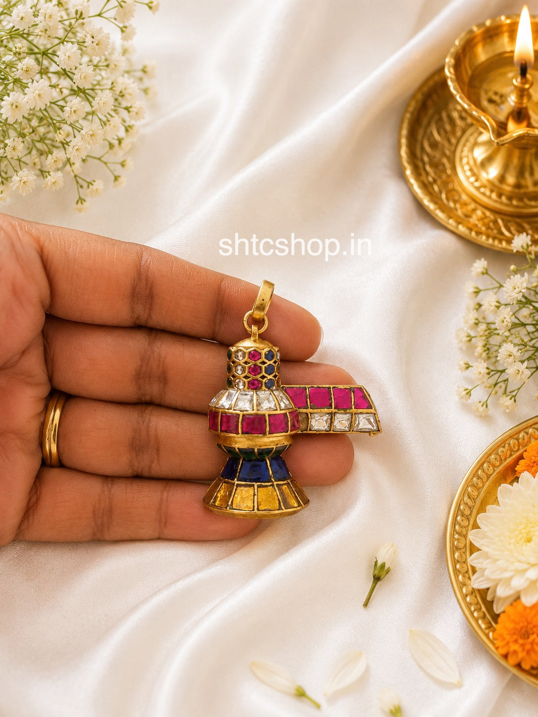 Jadau Stone Shiva Linga Pendant in Matte Finish – Classic / Multicolor Variant - SHTC1865