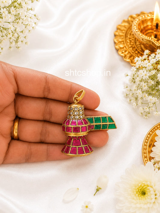 Jadau Stone Shiva Linga Pendant in Matte Finish – Classic / Multicolor Variant - SHTC1865