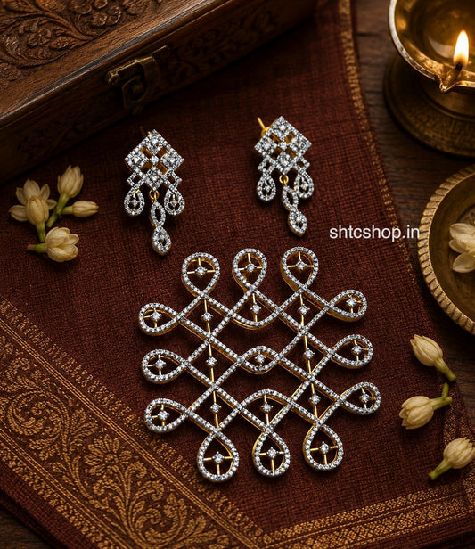 Elegant Traditional Sikku Kolam Pendant Set with Earrings – AD Stone - SHTC1879