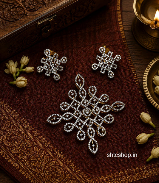 Elegant Traditional Sikku Kolam Pendant Set with Earrings – AD Stone - SHTC1880