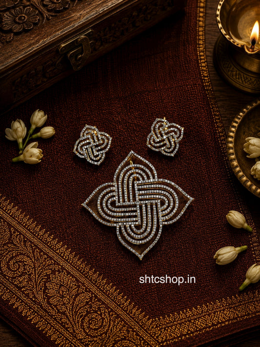 Elegant Traditional Sikku Kolam Pendant Set with Earrings – AD Stone - SHTC1881