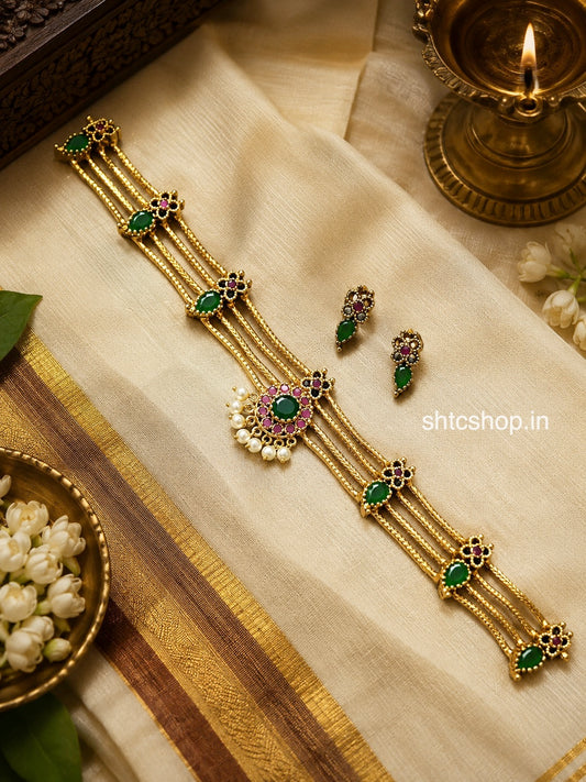 Traditional Kerala Palaka Style Choker Set with Earrings - SHTC1884