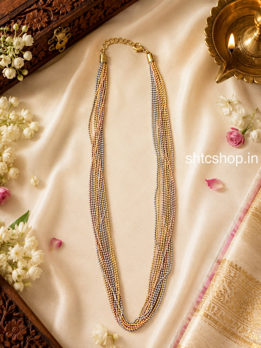 18 Inches Multi-Tone Beaded Chain – Gold, Silver & Rose Gold - SHTC1887