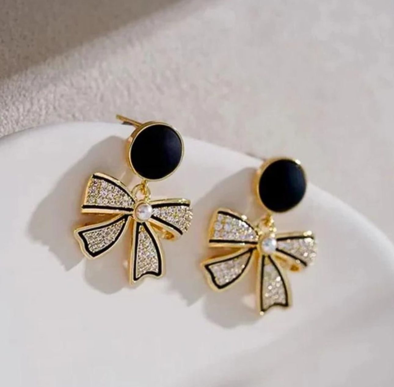 Korean Style Black Bow Earrings - KE188