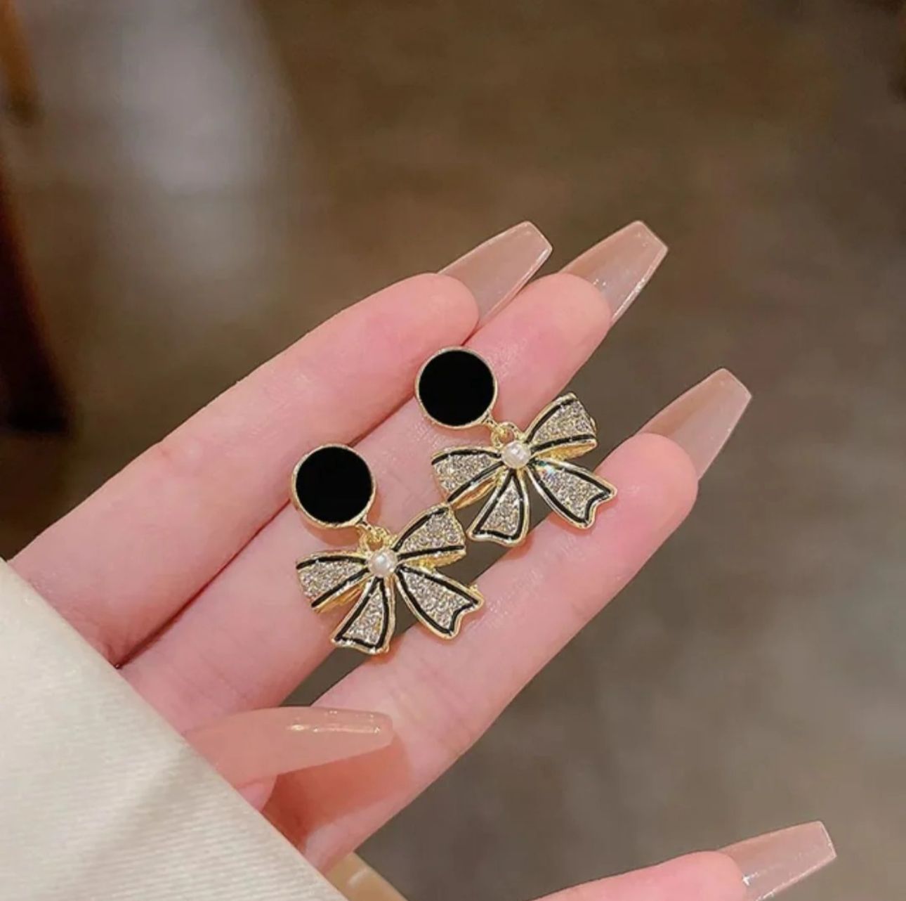 Korean Style Black Bow Earrings - KE188