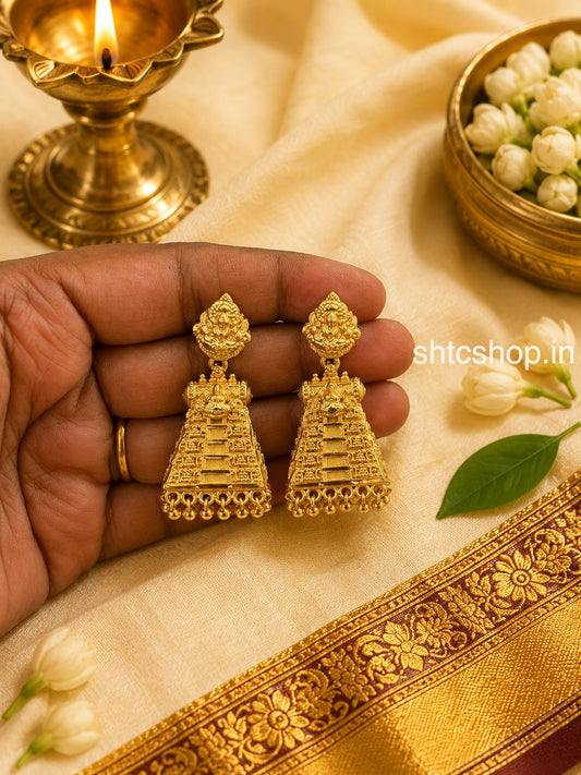 Original 1 Gram Gold Polished Gopuram Design Jumkas - SHTC1890
