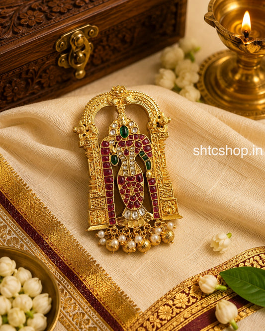 Meenakshi Amman Pendant with Kempu Stones – Matte Finish - SHTC1893
