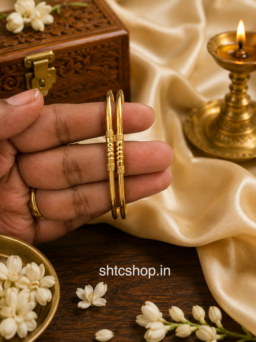 1 GM Gold Polished Daily Wear Bangles – Set of 2 - SHTC1984