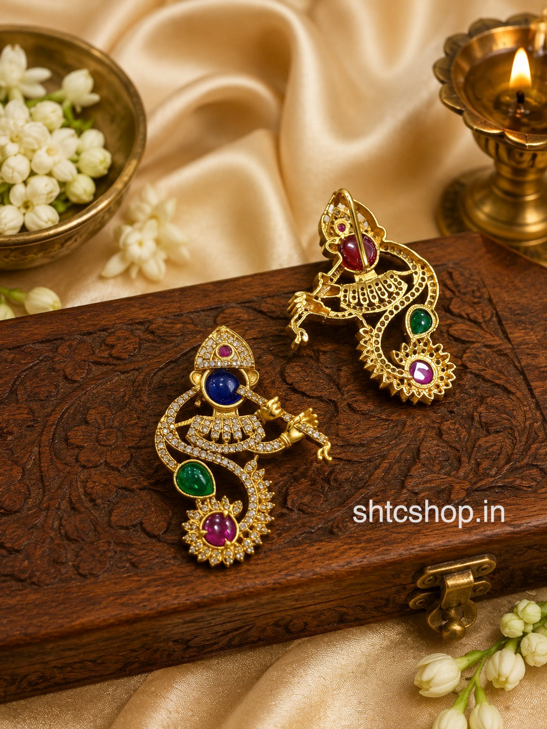 Matte Finish Krishna Pendant with Kempu Stones - SHTC1897