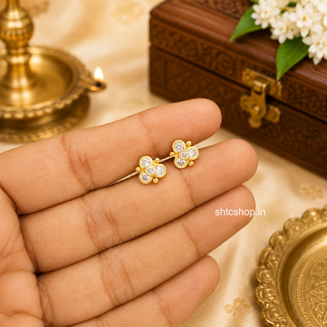 1 GM Gold Polished Floral Baby Stud Earrings | Daily Wear Kids Earrings | Screw Back - SHTC1898