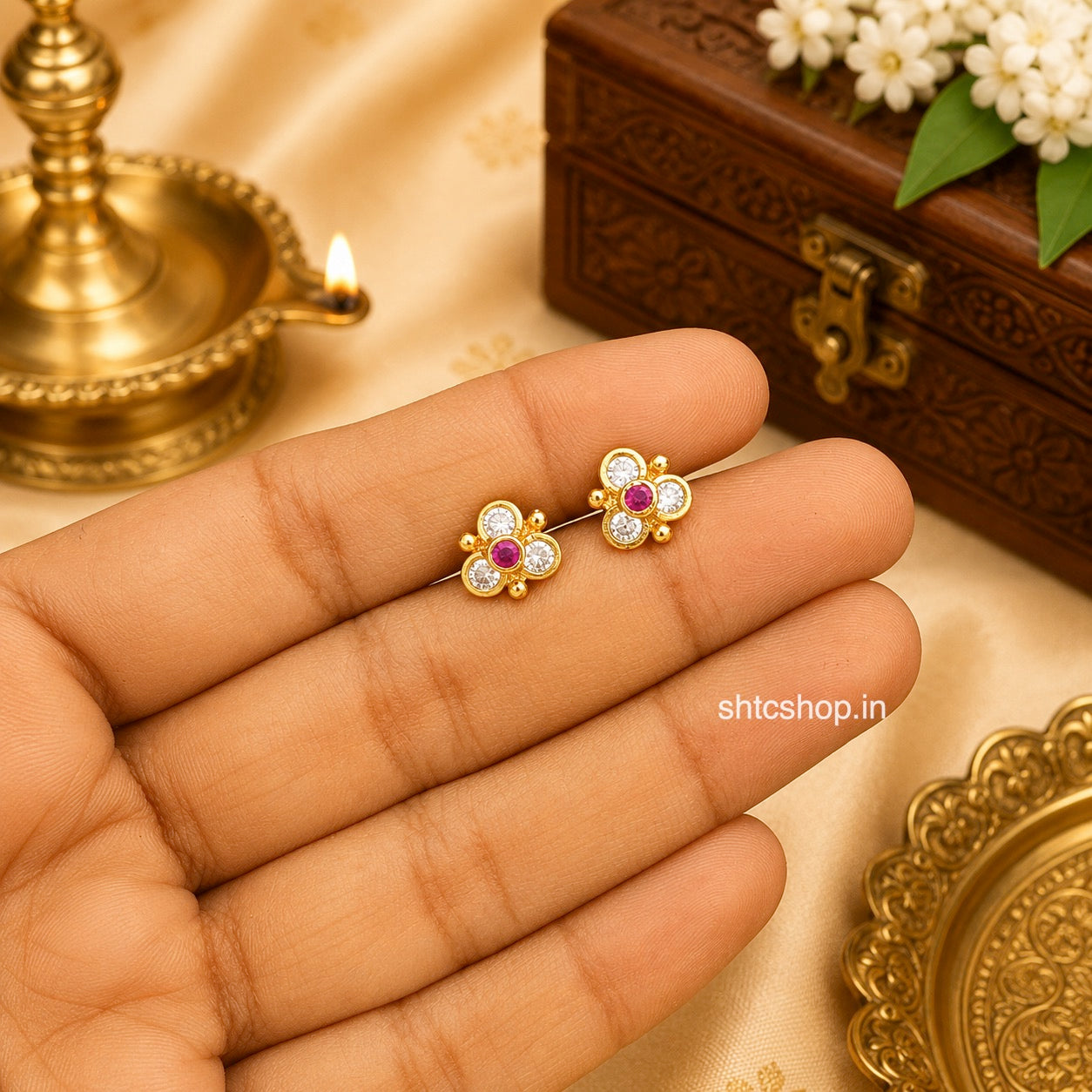 1 GM Gold Polished Floral Baby Stud Earrings | Daily Wear Kids Earrings | Screw Back - SHTC1898