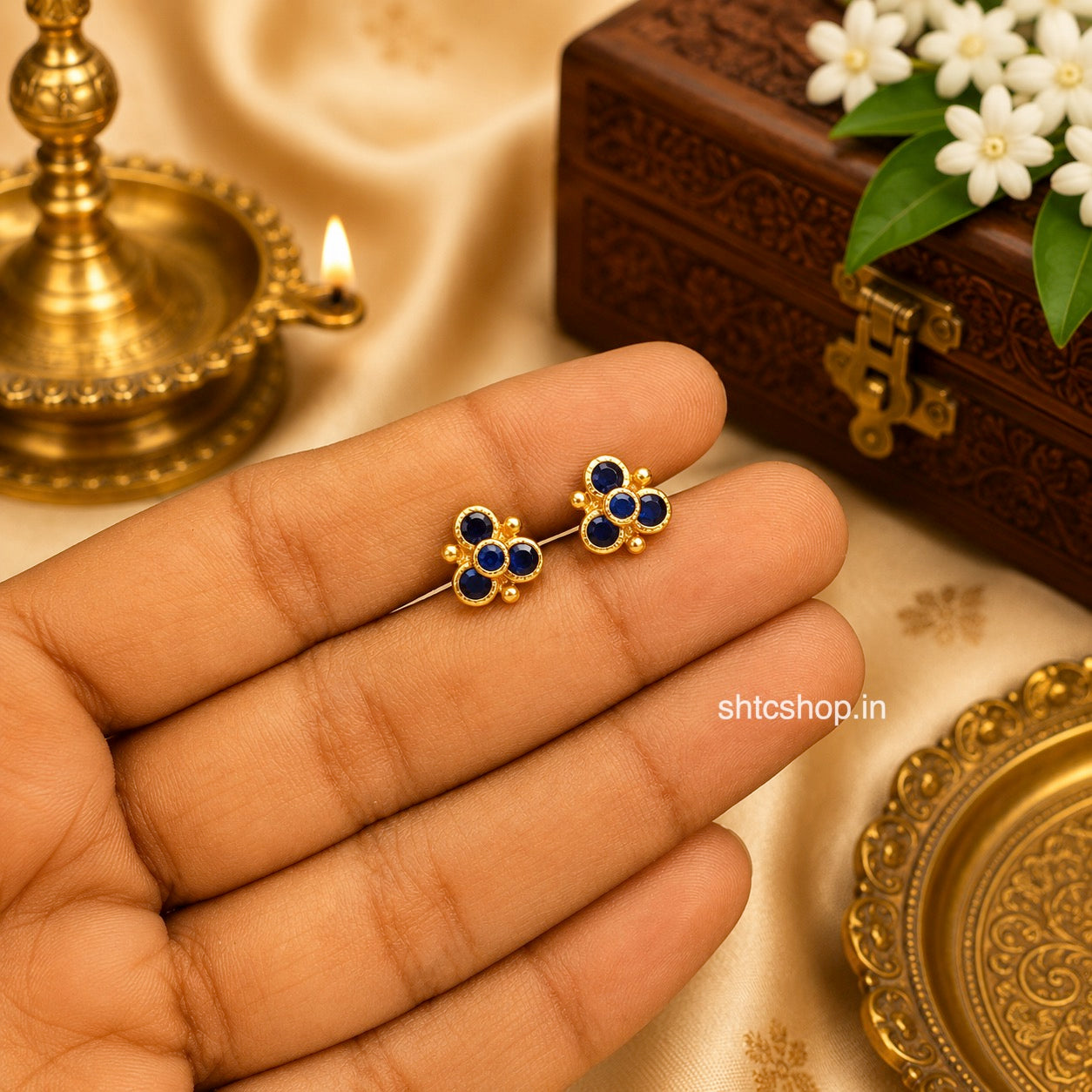1 GM Gold Polished Floral Baby Stud Earrings | Daily Wear Kids Earrings | Screw Back - SHTC1898