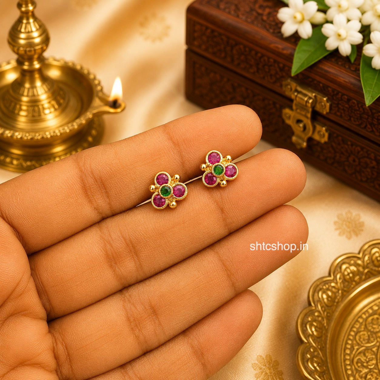 1 GM Gold Polished Floral Baby Stud Earrings | Daily Wear Kids Earrings | Screw Back - SHTC1898