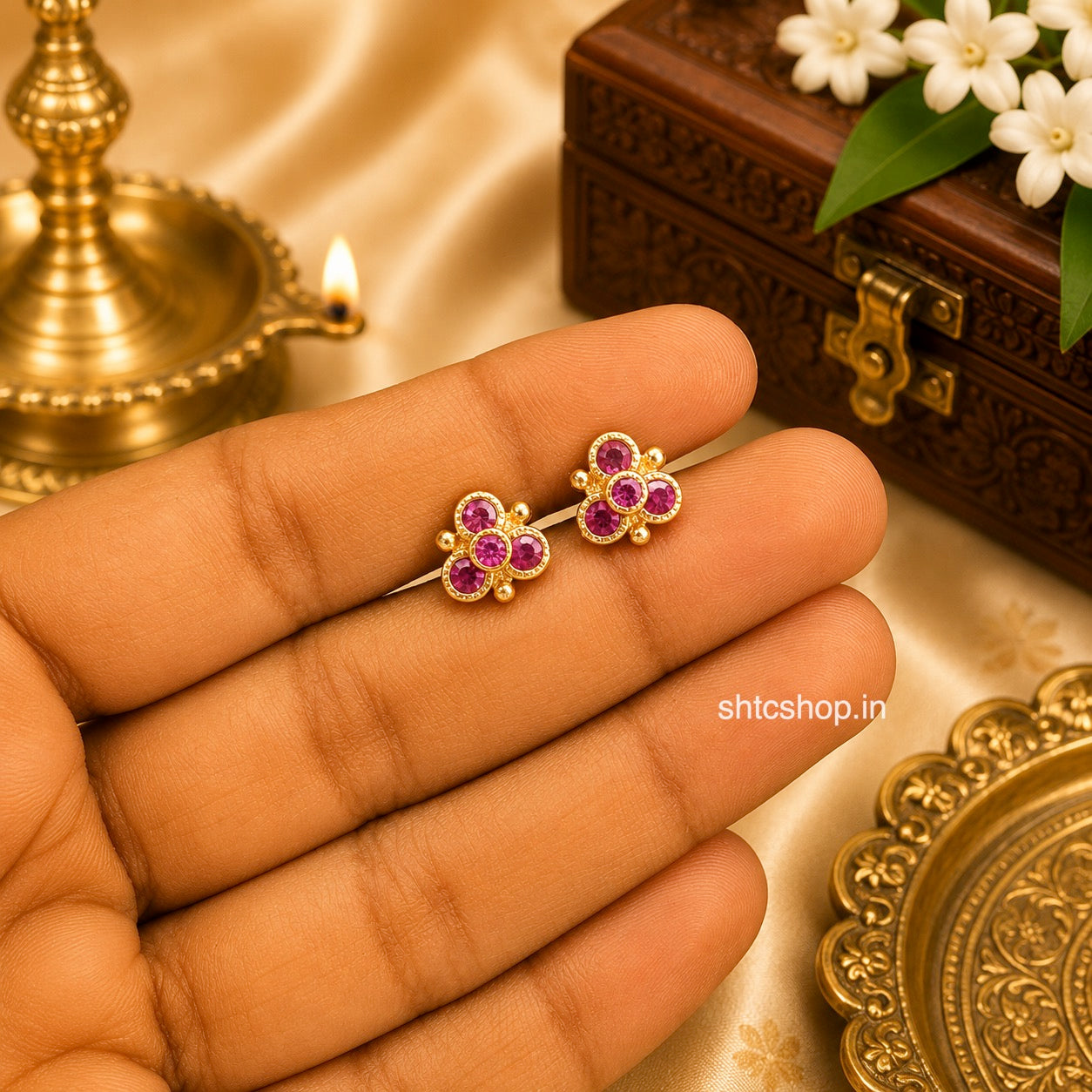 1 GM Gold Polished Floral Baby Stud Earrings | Daily Wear Kids Earrings | Screw Back - SHTC1898