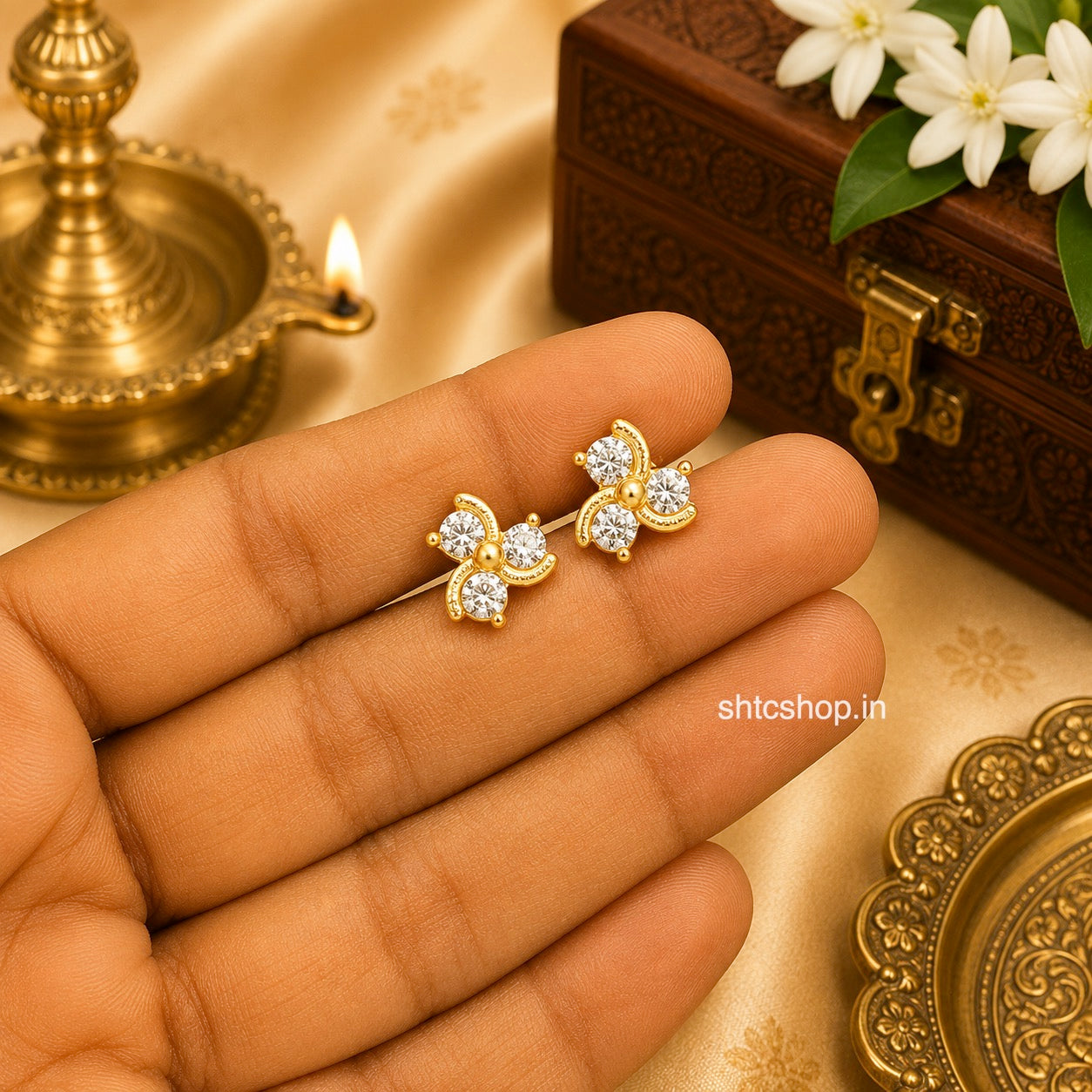 1 GM Gold Polished Pinwheel Baby Stud Earrings | CZ & Ruby Stone Kids Earrings | Screw Back
