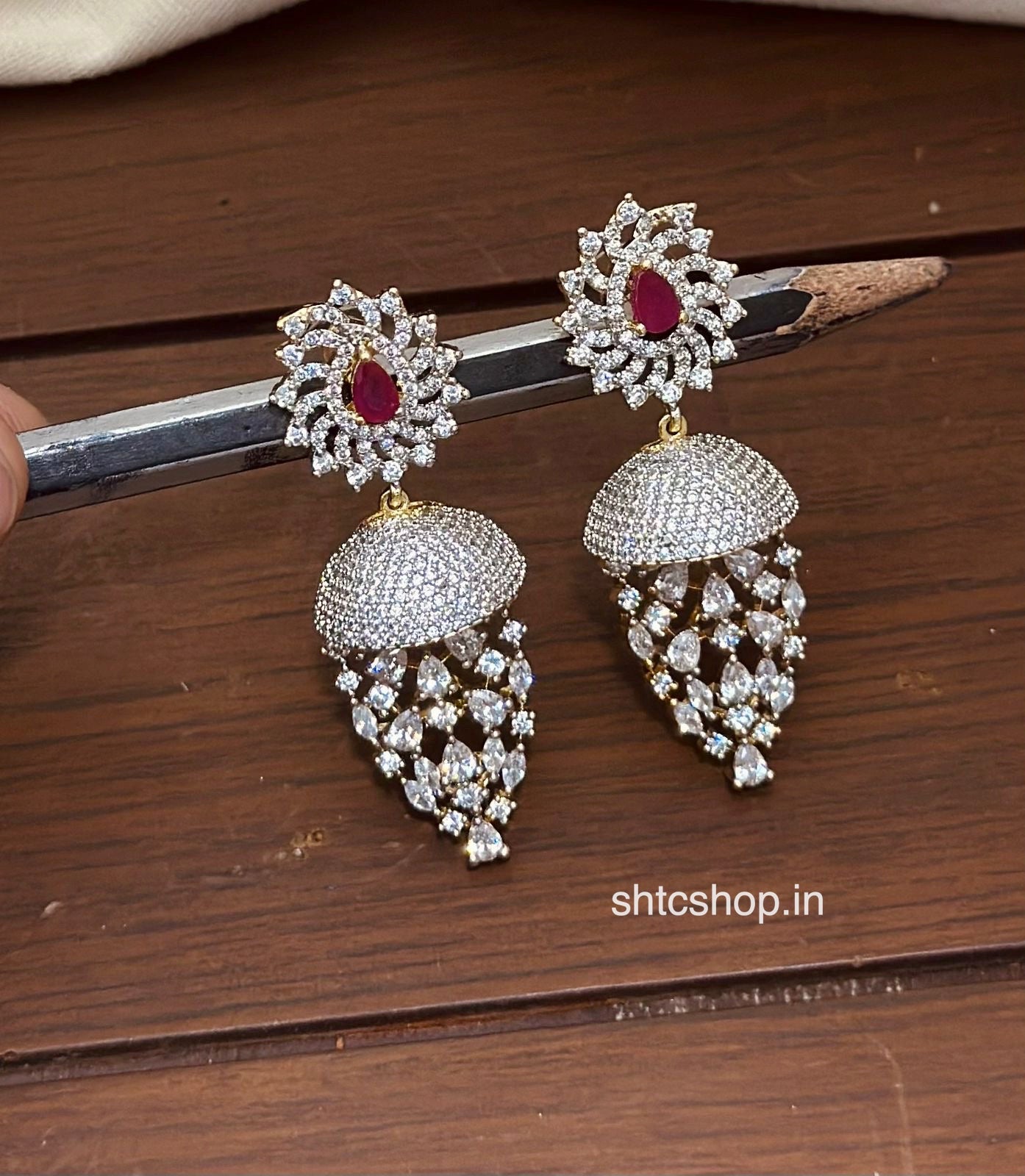 Premium AD Stone Designer Jhumka Earrings with Teardrop Stones - SHTC1905